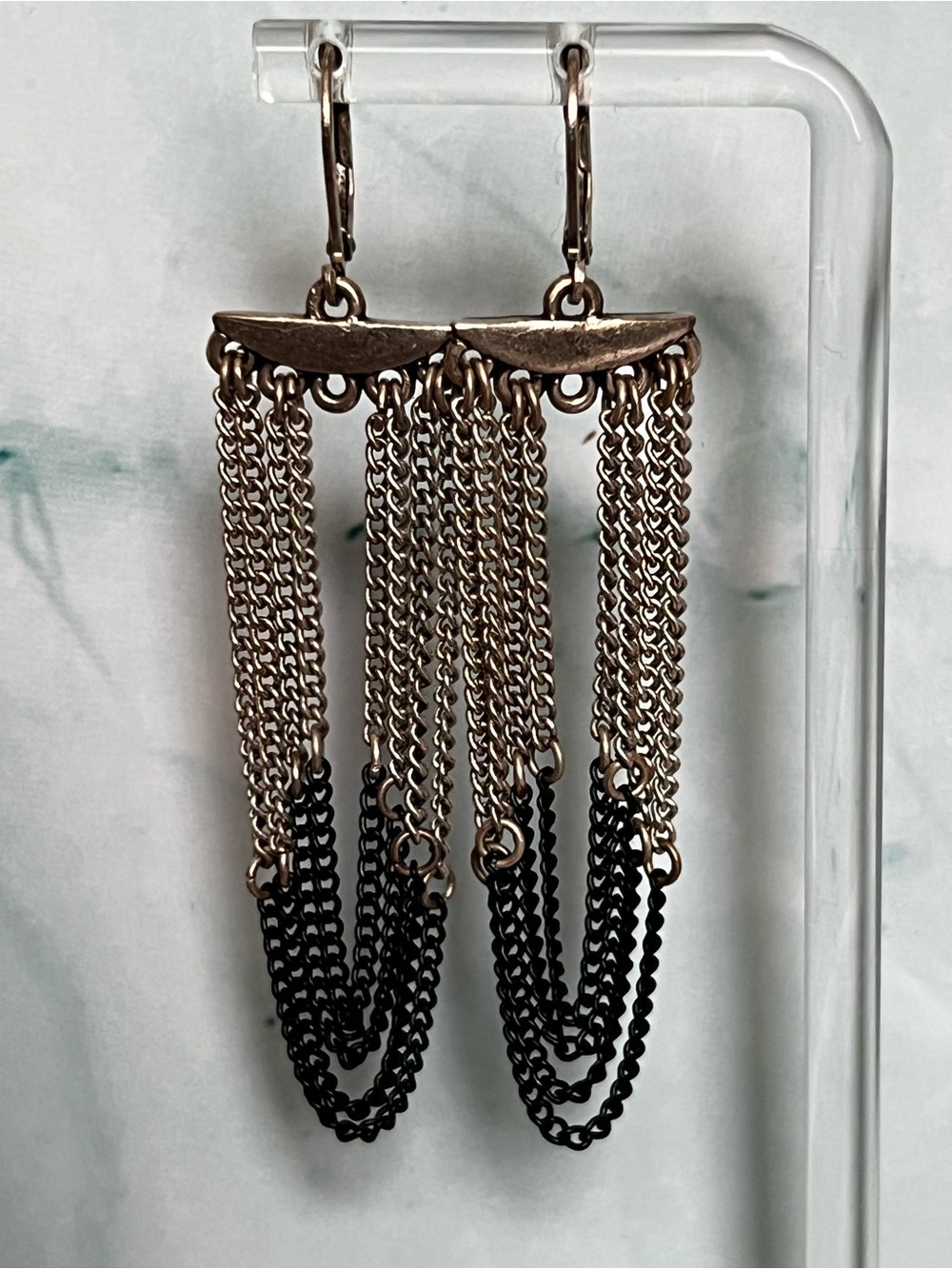 Kenneth Cole Reaction Two-Tone Gold and Black Chain Fringe Earrings